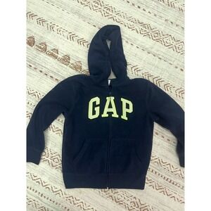 GAP Kids‎ Navy Blue Zip Up Hoodie with Yellow Logo Size Medium 8